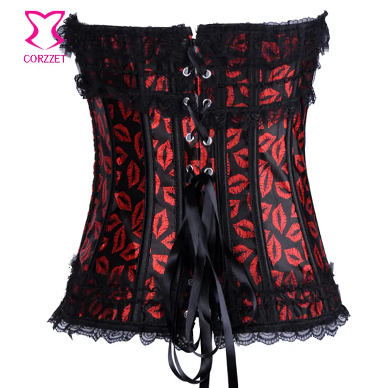 Атласное готическое платье бюстье с принтом красных губ юбка рисунком