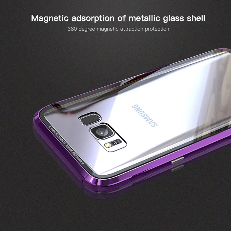 Magnetic Adsorption Phone Case for Galaxy S9 S8 Plus S7 Note 8 Tempered Glass Back Magnet Metal Flip Cover Samsung |