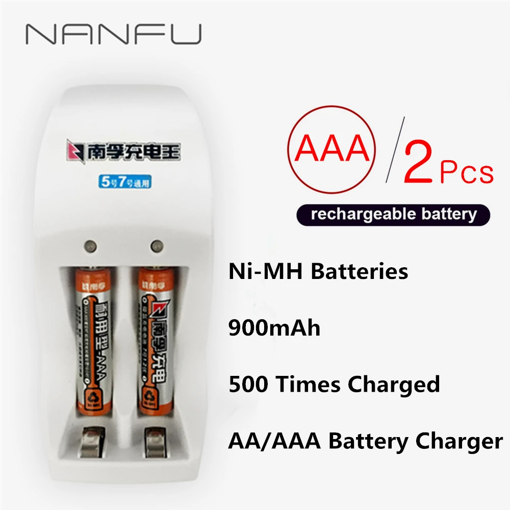 NANFU 2 шт NIMH AAA аккумуляторная батарея с зарядным устройством комплекты 1 в 900 мАч Ni MH