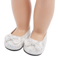 18 inch girls doll shoes silver bow princess dress shoes pu american newborn shoe baby toys fit 43 cm baby dolls s31