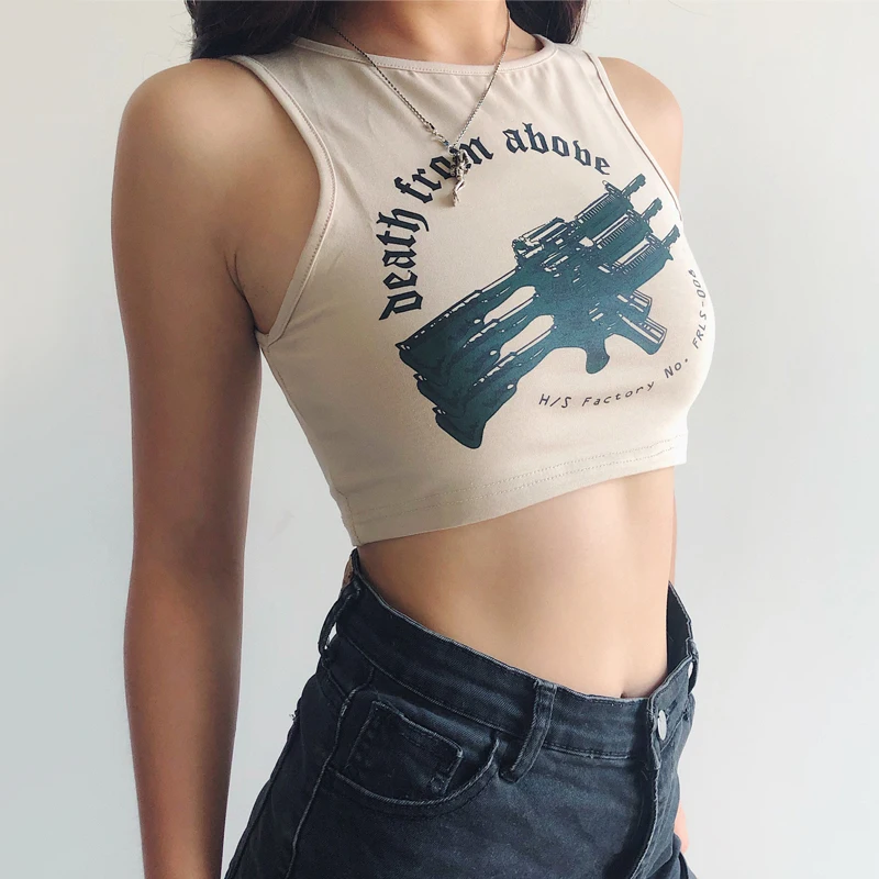 Women Machine Guns Print Crop Tank Top