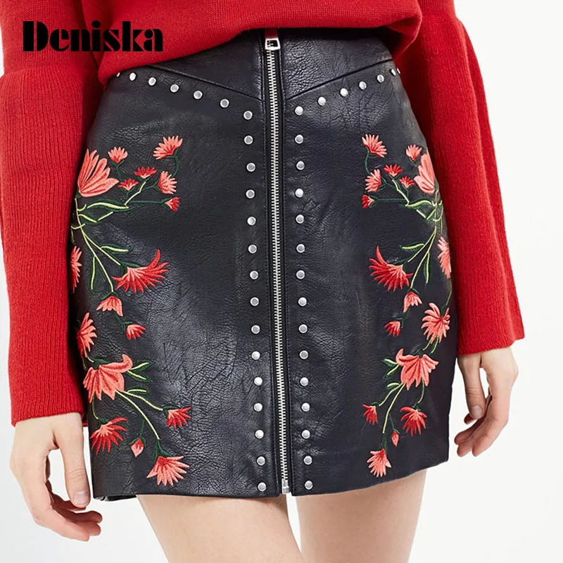Дениска Дамские туфли из PU искусственной кожи цветок Вышивка молнии Юбки для