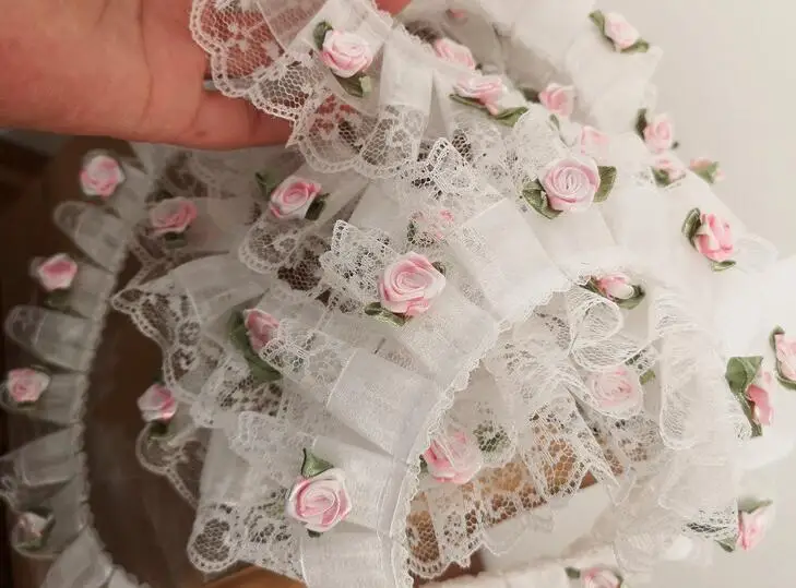 5CM Wide HOT Embroidery 3D flower tulle lace fabric trim ribbon DIY sewing Ruffle applique collar dubai guipure wedding decor | Дом и сад
