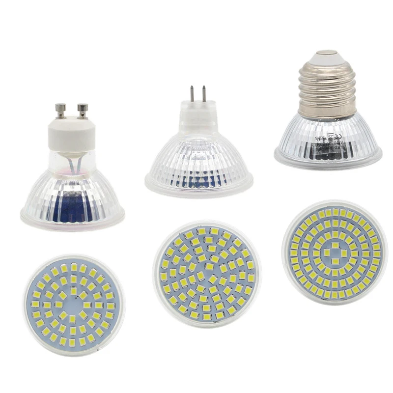 ГУ 10 E27 MR16 SMD2835 Светодиодный прожектор AC220V светодиодные лампы 48 60 80LED пластиковые