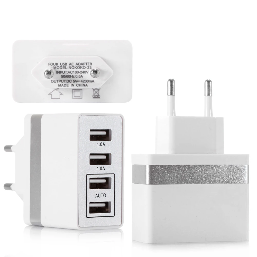 4 портовые USB мульти зарядные устройства 5V 1A европейская вилка несколько