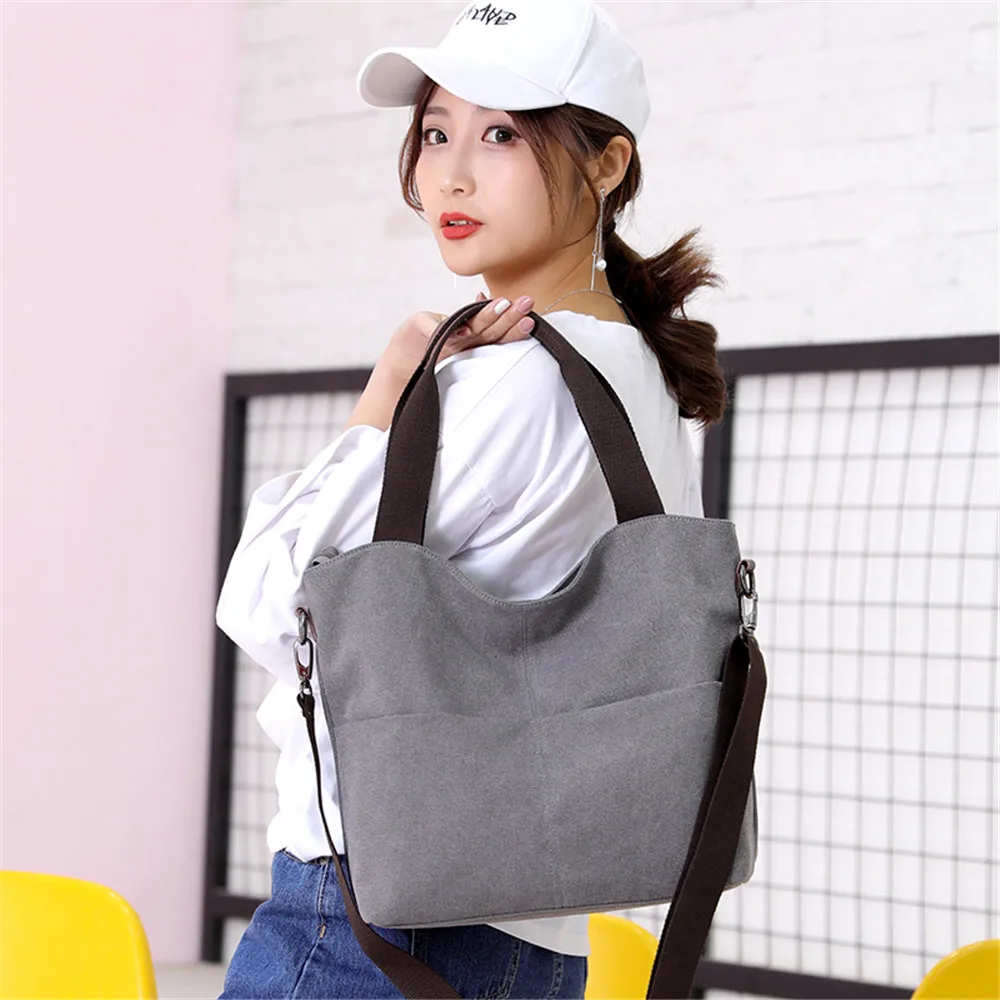 

Canvas Women's Bag Casual Shoulder Bags Large Ladies Shopping Bag Tote Crossbody Bags Purses Handbag For Women 2019 Eco Shopper