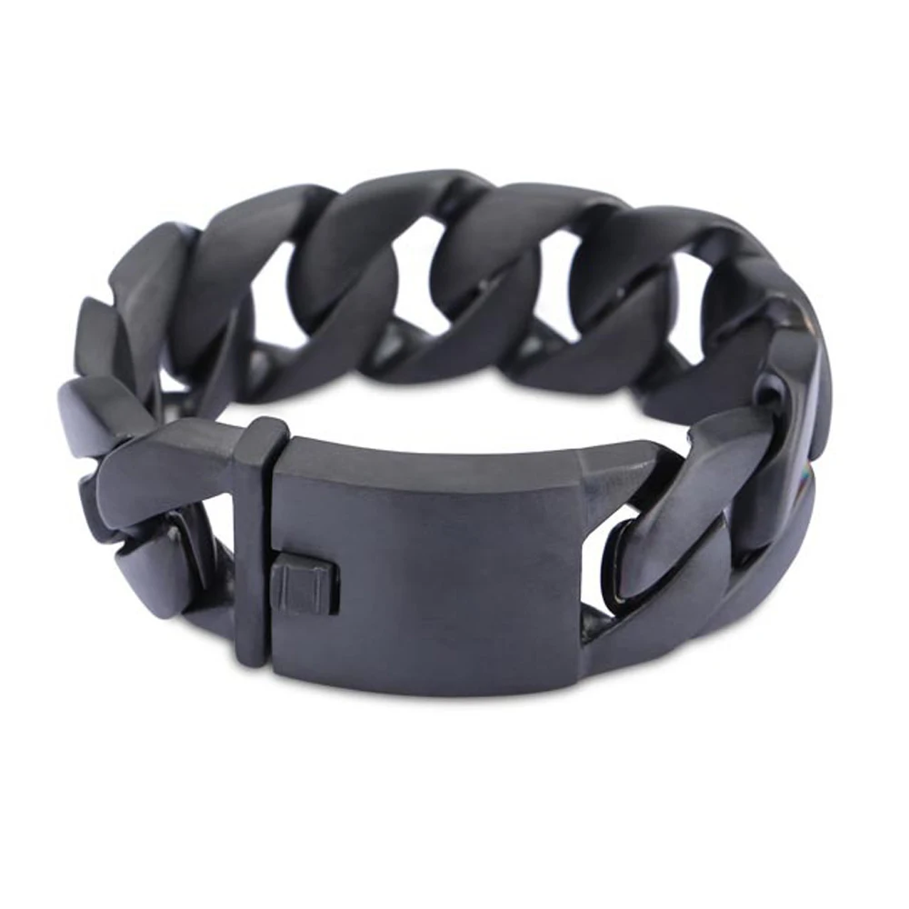 

24mm Heavy Black Stainelss Steel Huge Solid Cuban Curb Link Chain Bracelet Jewelry Punk Hiphop Men Women Bike Biker Bangle Wrist