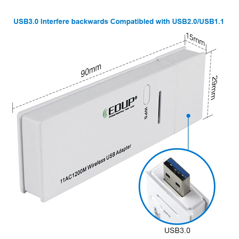 EDUP 5 ГГц USB WiFi адаптер Высокая Скорость 1200 Мбит/с USB 3.0 Ethernet адаптер Dual Band 2.4/5 г Приемник Wi-Fi для MacBook компьютер