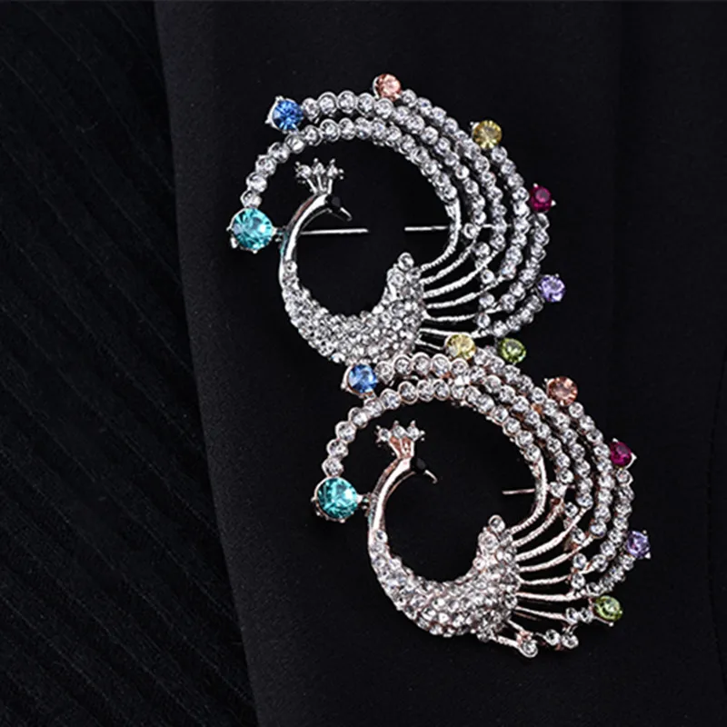 2022 New Female Peacock Rhinestone Brooches Fashion Color Brooch men's Badges Animal Crystal Pins | Украшения и аксессуары