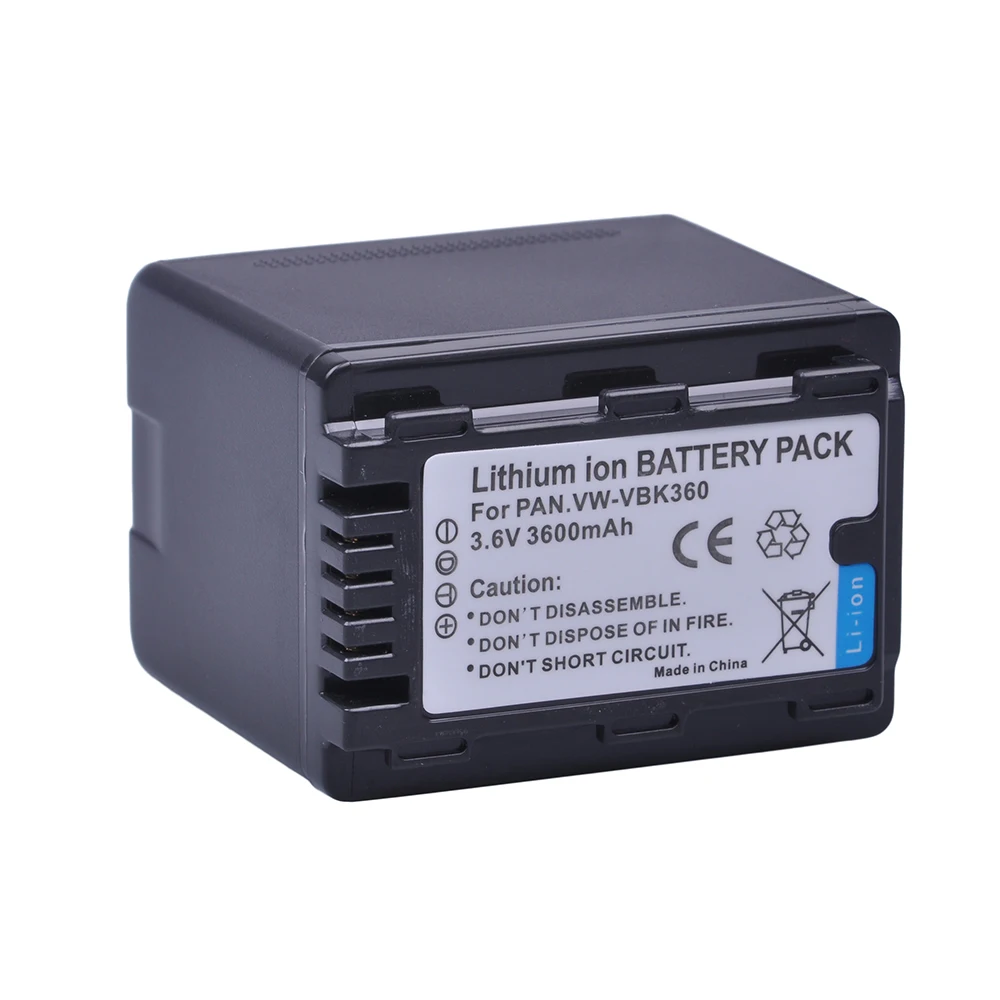 3 шт. Аккумулятор для камеры VW VBK360 VWVBK360 Panasonic VW-VBK360 SD40 SD60 SD80 SDX1 HDC-HS80 H85 H95 HS60 HS80 TM60 |