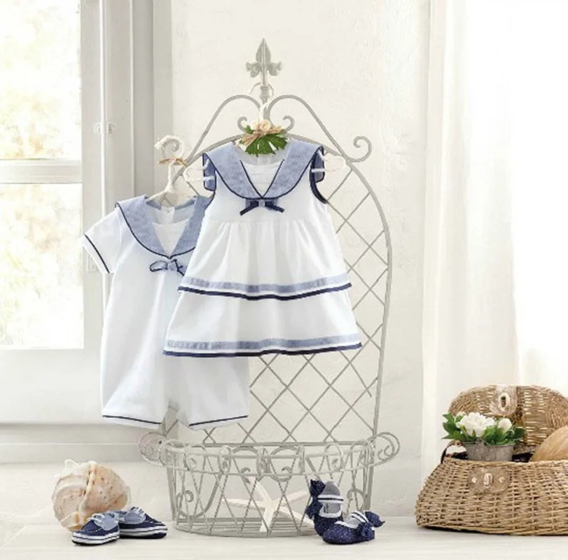 

New Fashion Navy Baby Romper Girls Dress Summer 2017 Stripe Shirt White Infant Dress Cotton Doll Collar 0-2 Year Baby Clothes