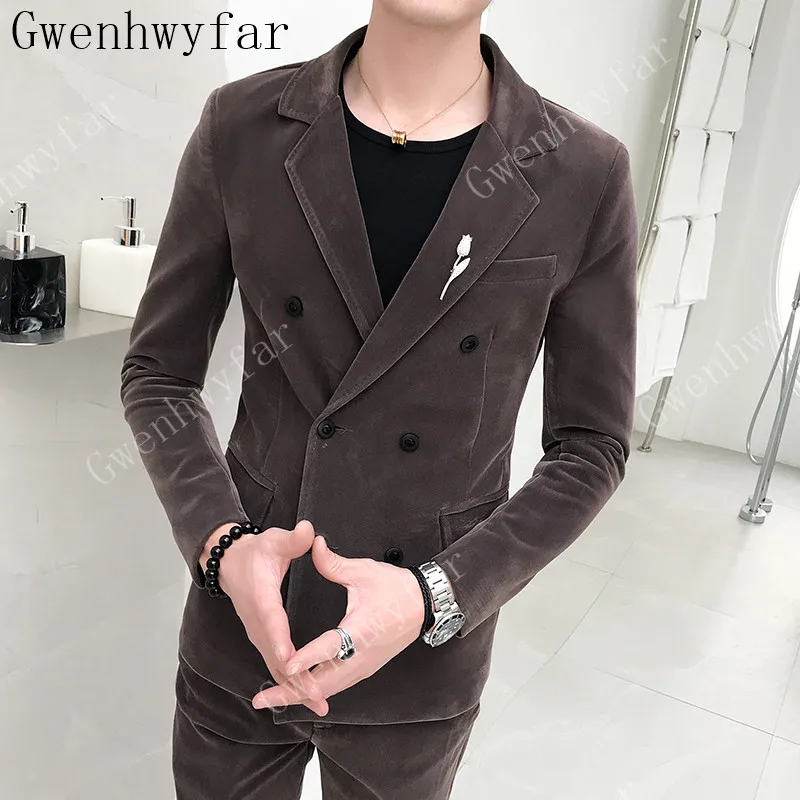 Смокинг для жениха Gwenhwyfar 2019 бархатный мужской костюм выпускного вечера