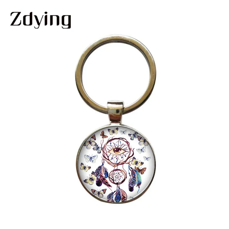 ZDYING красивый Ловец снов перья брелок круглый фото стеклянный кабошон ключ