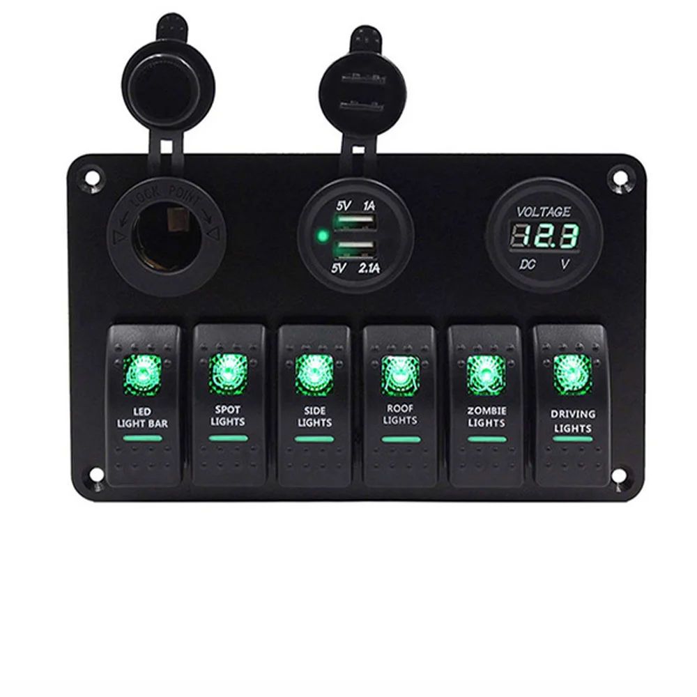 6 Gang Green LED Двойной usb Зарядка 6 перекидной переключатель панель управления 12 V~ 24V выключатель вольт защита от перегрузки Автомобильная панель управления для лодки - Цвет: 6 Gang Green LED
