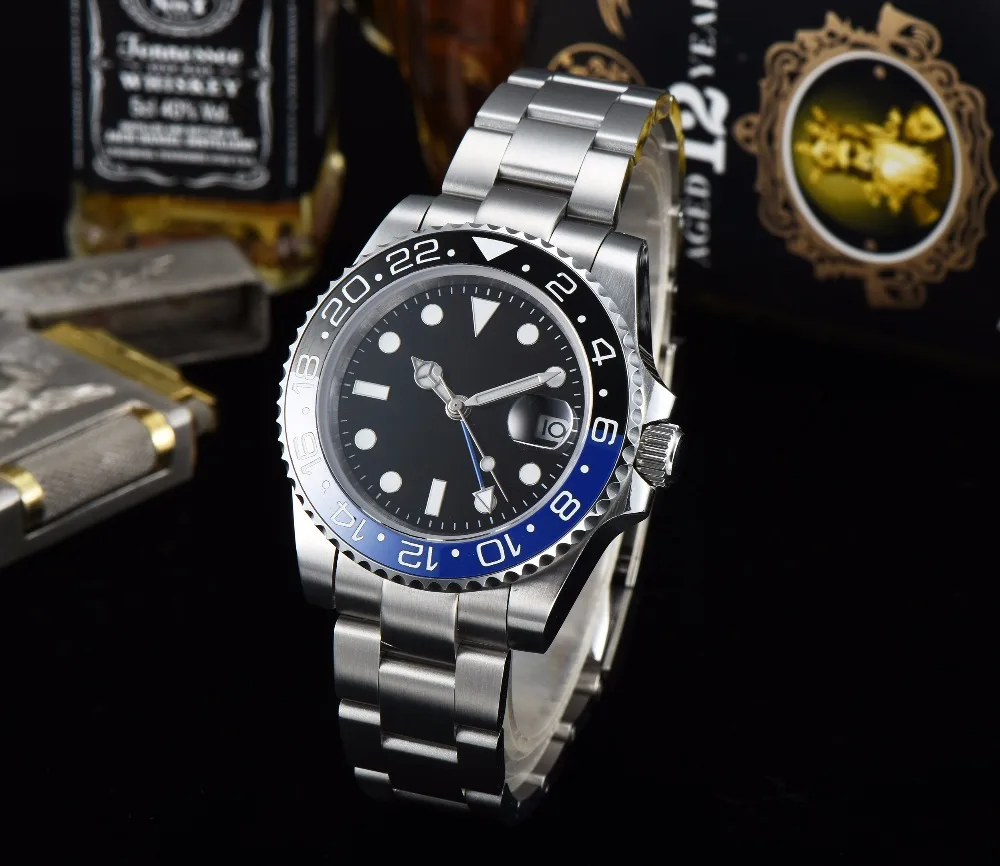 

40mm GMT watch sterile bomax marina dial ceramic Luminous Handsblue / black bezel sapphire glass automatic winding men L40-7