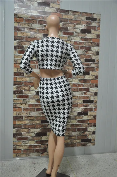 Free Shipping Euro Women three quarter Houndstooth Plaid Sexy Pencil Dress Knee Length dresses YD042 | Женская одежда