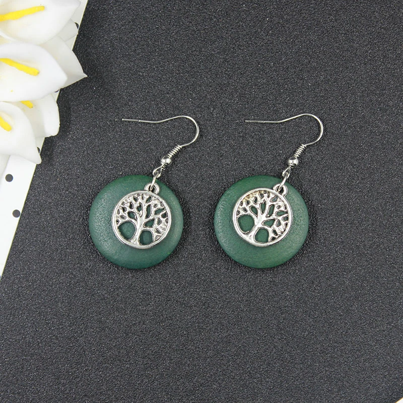 

Simple Circular Drop Earrings For Women Vintage Red Green Wood Long Earrings Charm Fashion Jewelry Wholesale Gift HE10345