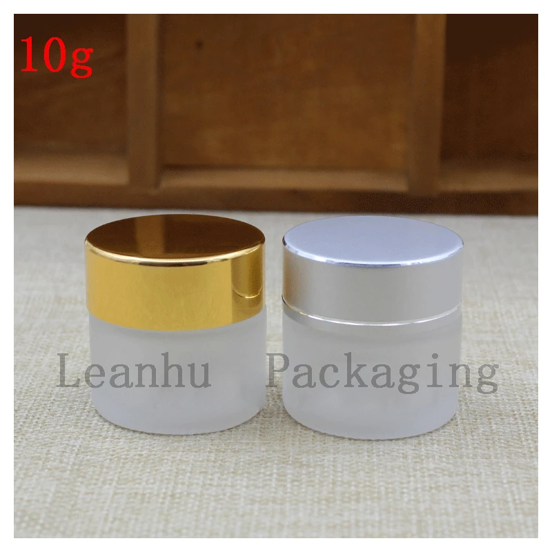 Wholesale 10 g Small Capacity Ground Glass Face Cream Jar, the Lid of The Gold/Silver Color, Female Cosmetic Packaging Jar