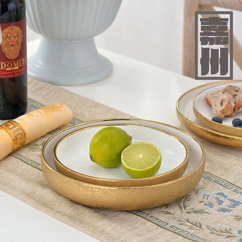 Креативная тупая яркая рельефная золотая чаша и тарелка для керамической посуды