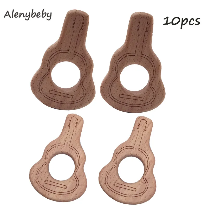 Guitar 10pcs Зубцы из древесины, игрушки, красивая гитара, острый Прорезыватель для зубов в форме кольца для малышей, успокаивающие игрушки для снятия боли - Цвет: Guitar 10pcs
