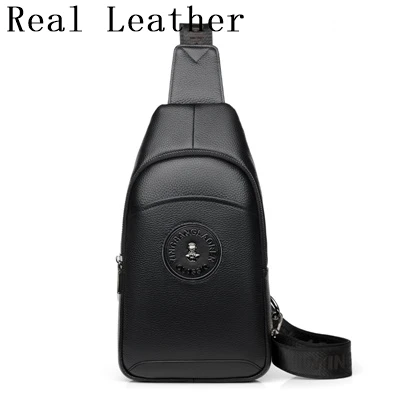 PURANI Fashion Men Chest Bag Genuine Leather Messenger Shoulder Bag Men Travel High Quality Sling Chest Pack Real Leather Bags - Цвет: Черный