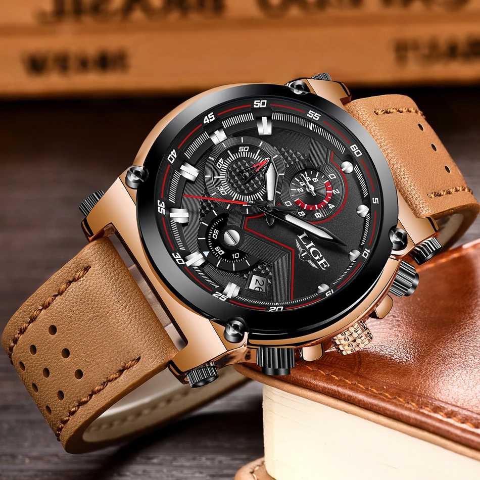 Relogio Masculino LIGE мужские часы бизнес Топ Роскошные Брендовые Часы мужские кожаные водонепроницаемые спортивные кварцевые часы с хронографом