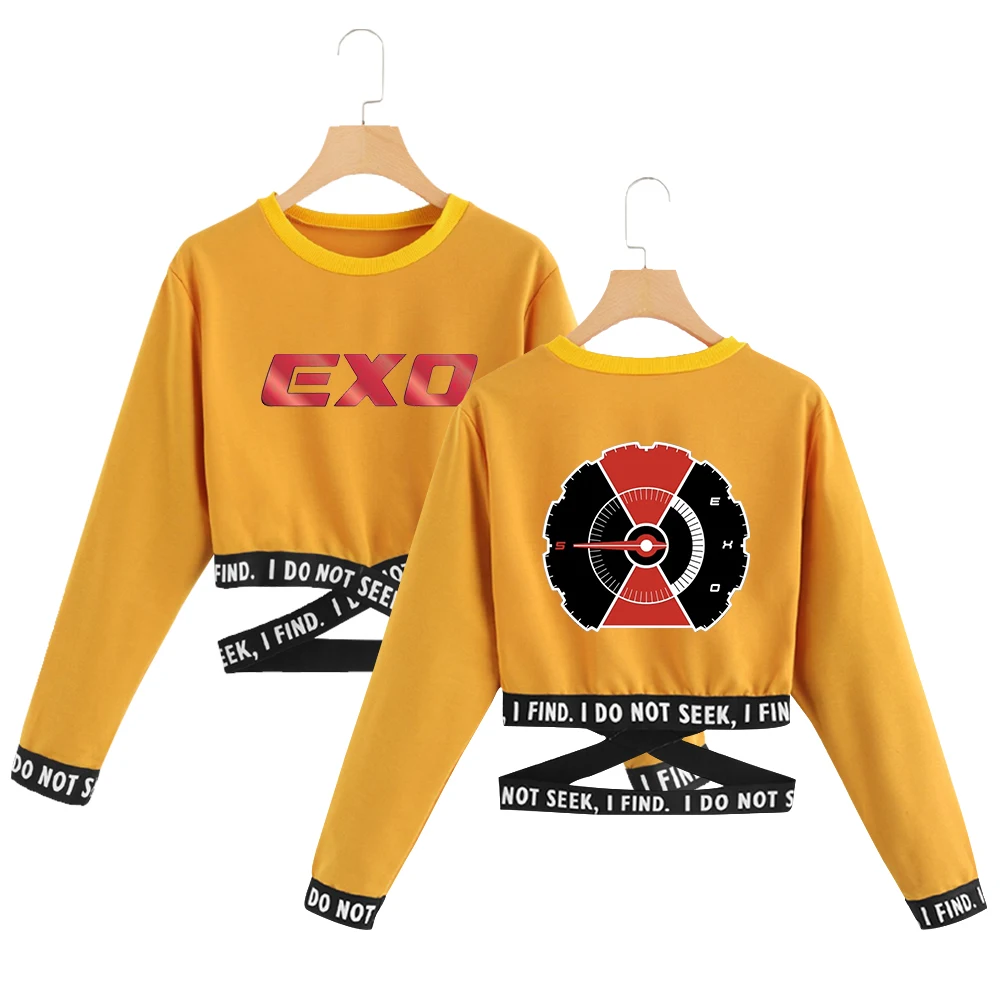 УКОРОЧЕННЫЙ ТОП Exo свитшот весенние кроп-топы в стиле Kpop Харадзюку женская одежда