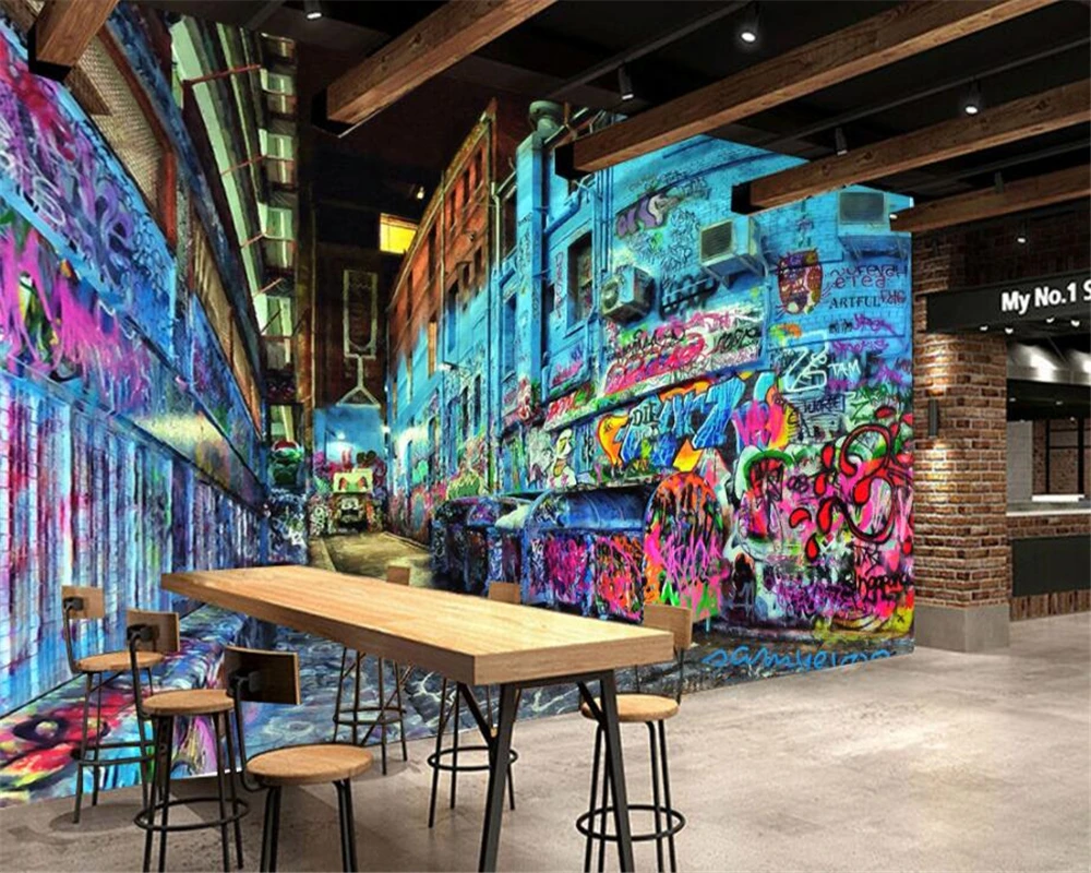 

beibehang Custom Wallpaper Personalized Stereo Street Graffiti Animals Trend Element Tooling TV Background Wall 3d wallpaper