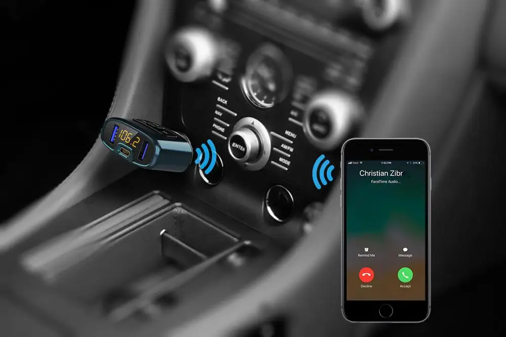 

18 Вт PD автомобильный комплект беспроводной Bluetooth-совместимый FM-передатчик MP3 музыкальный плеер Зарядное устройство C52S