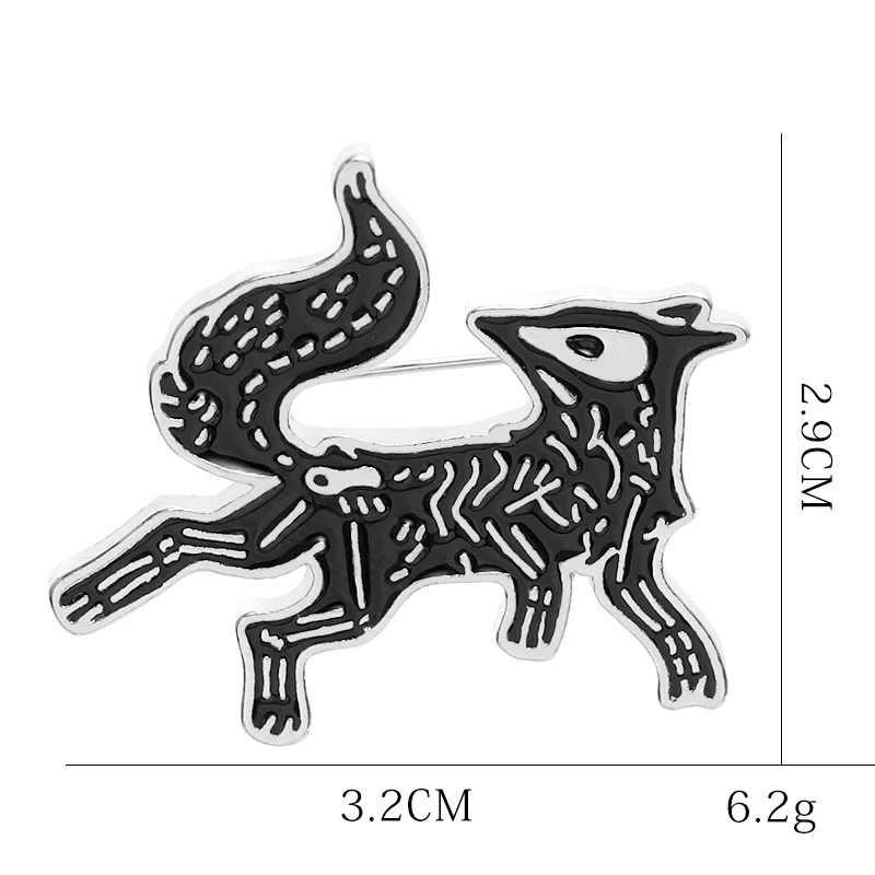 Эмалированная заколка в виде скелета лисы Мультяшные животные белая черная