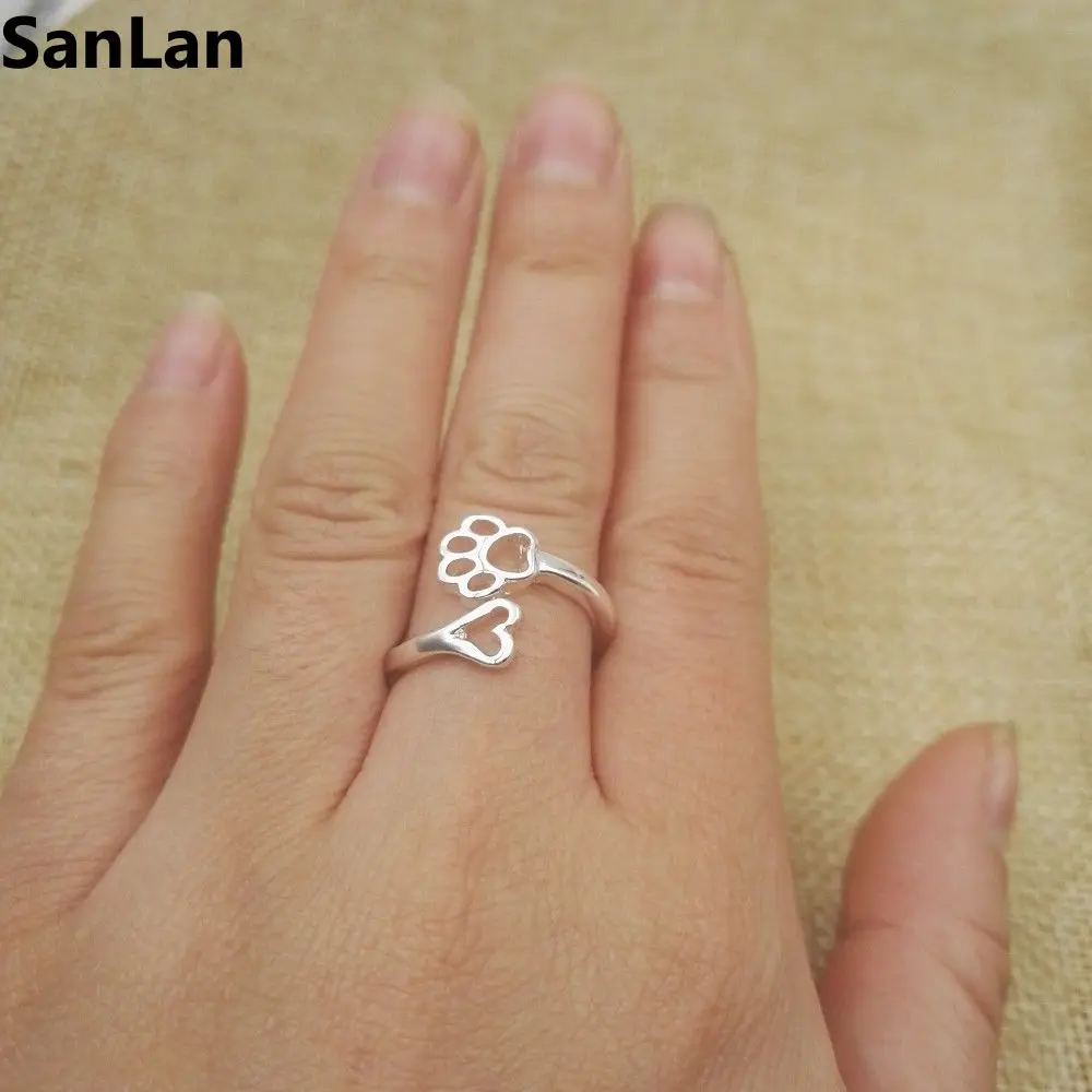Женское Винтажное кольцо SanLan открытое регулируемое в виде любящего сердца и лапы