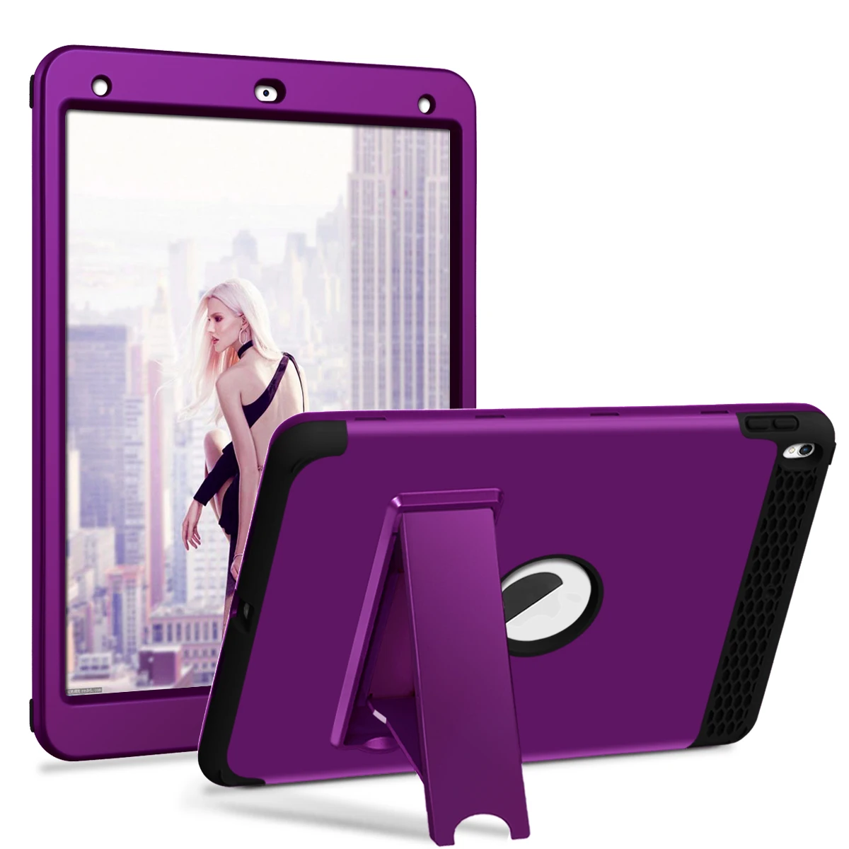 Purple Black Чехол для iPad Air 3 /iPad Pro 10,", сверхмощный защитный жесткий пластиковый чехол+ ударопрочный абсорбирующий силиконовый чехол с подставкой - Цвет: Purple Black