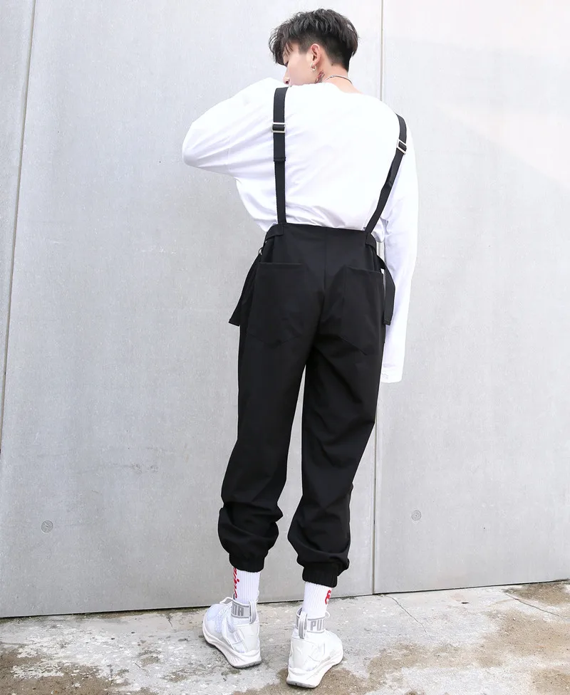 

M-XL!!Autumn new punk fashion loose versatile bib male trend Korean version of hair stylist casual pants harem pants