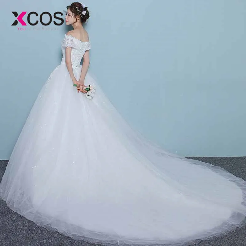 XCOS элегантное бальное платье Свадебные платья 2018 с открытыми плечами белая ткань