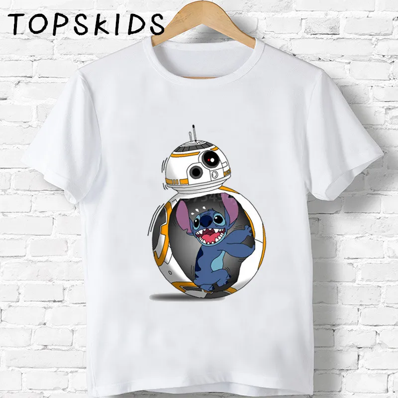 White-O Детские футболки с принтом Лило Ститч и Пикачу/BB-8, забавные детские топы для мальчиков и девочек, детская летняя футболка с круглым вырезом, HKP5218 - Цвет: White-O