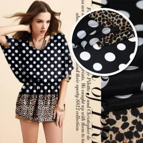 

LEO&LIN Savager polka dot leopard print Crepe de Chine Satin 100% Silk Boutique Fabric patchwork material (1 set)