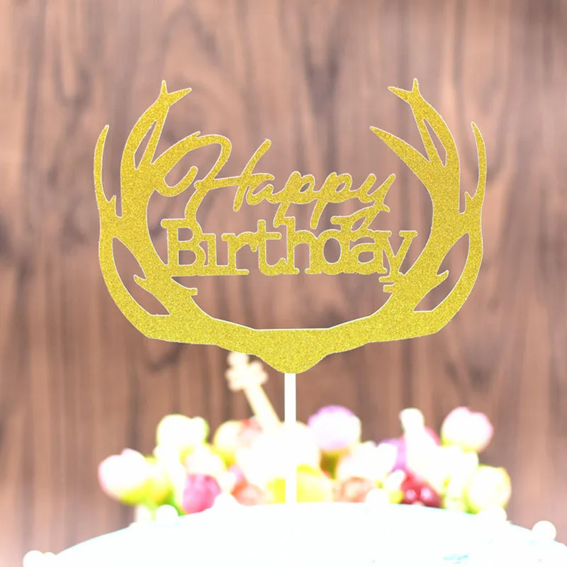 Топпер для торта на день рождения золотые серебристые синие блестящие бумажные - Фото №1