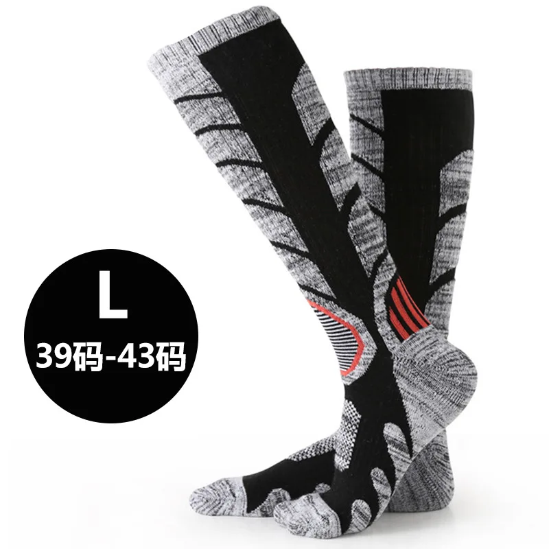 Black red-L Профессиональные лыжные носки до колена Мужские/Женские зимние толстые теплые хлопковые носки/велосипедные Чулочные изделия Чулки лыжи/сани гетры для ног - Цвет: Black red-L