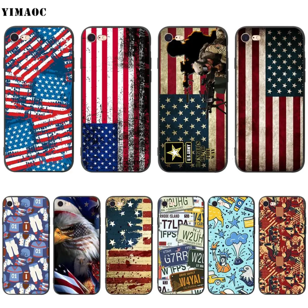 Мягкий чехол YIMAOC с флагом США для Apple iPhone SE 2020 5 искусственных волос 6 6s 7 8 Plus XR X Xs 11 12