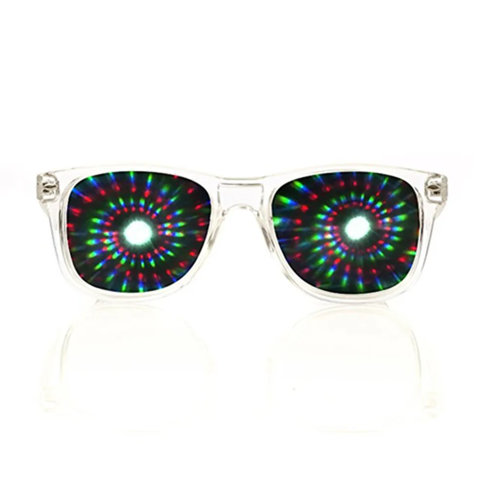 

10pcs Packs Spiral Plastic Laser Diffraction Refraction Glasses–3D Rave Prism Grating Glasses Rainbow Firework Spirals