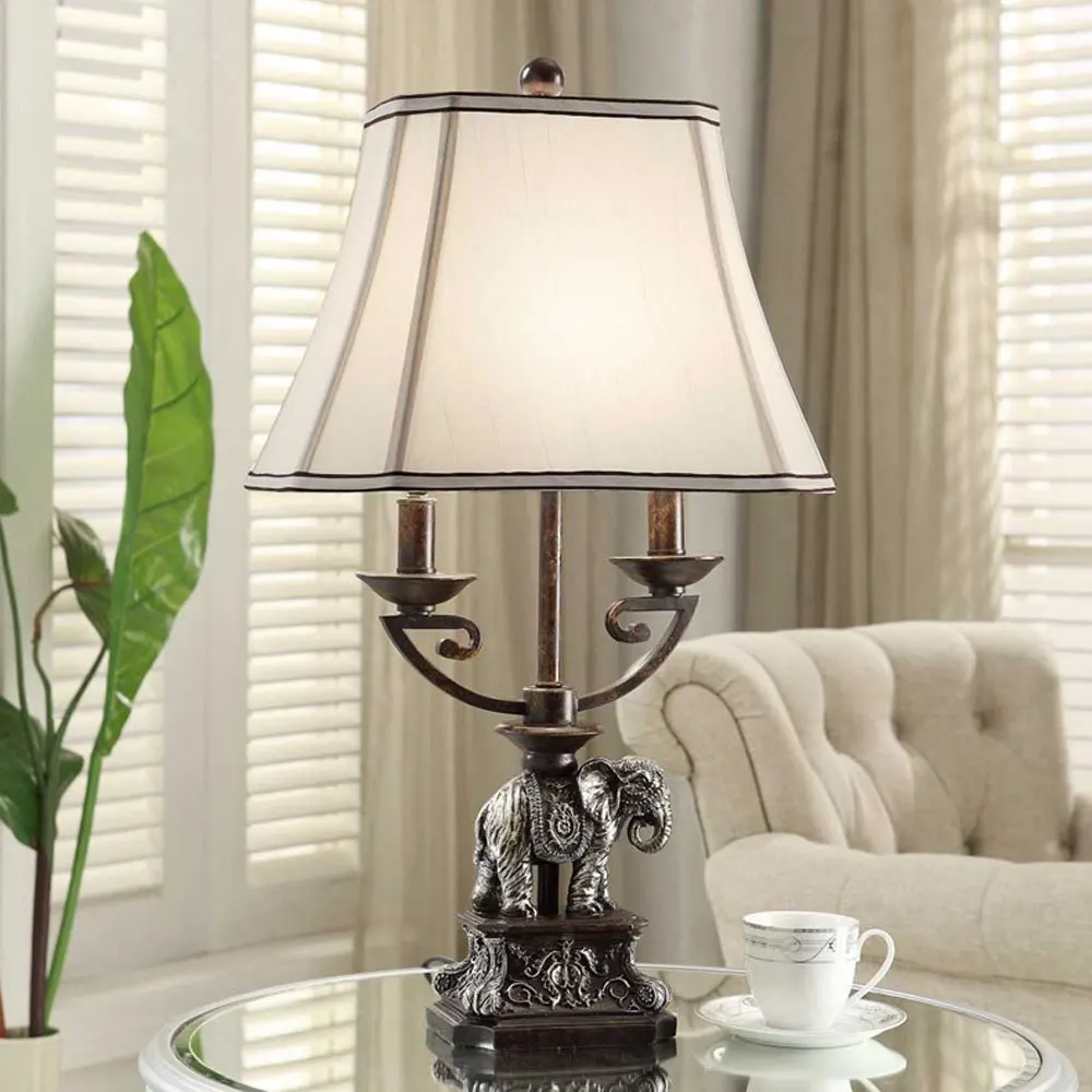Настольные лампы в виде слона европейская полимерная прикроватная лампа для спальни тканевый абажур