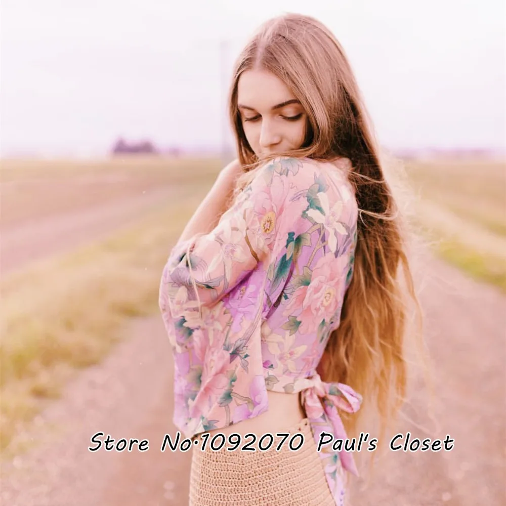 Женский Boho Цветочный Принт Жасмин Лилия кимоно топ и шорты набор