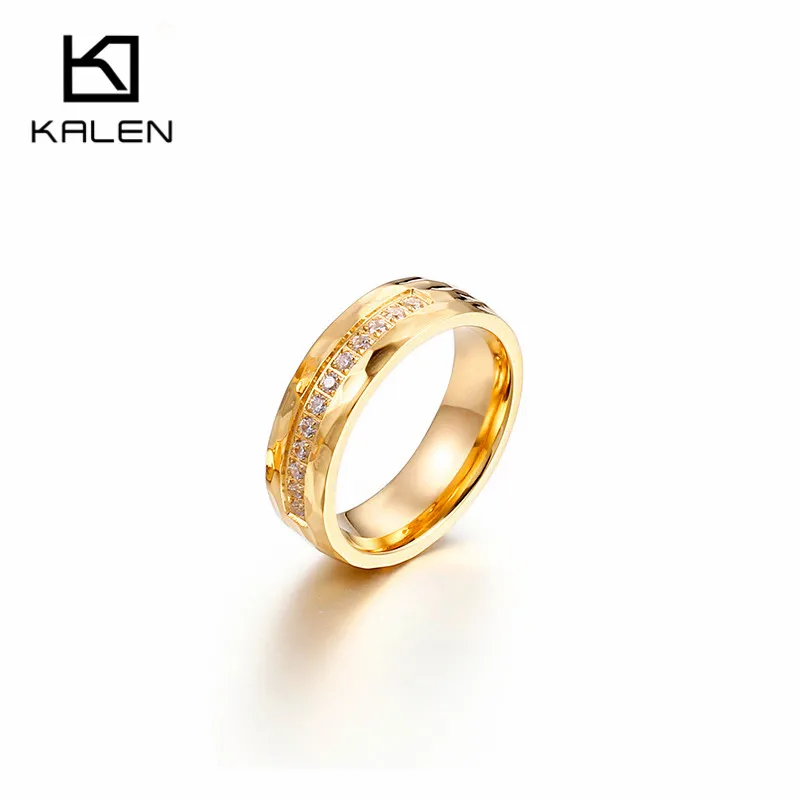 KR41997-K Kalen, новинка, золотые кольца для пар, для женщин, нержавеющая сталь и стразы, обручальное, обручальное кольцо, модные дешевые аксессуары для влюбленных - Цвет основного камня: KR41997-K