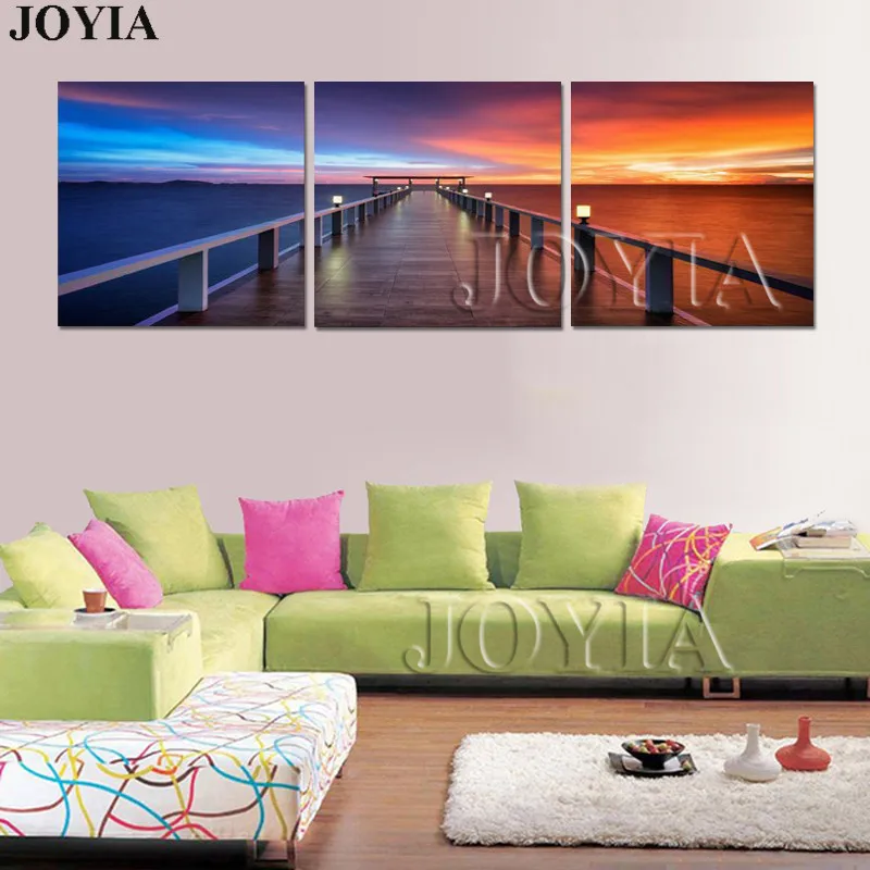 3 шт. Холст Искусство Утро Восход на морском реке Современные настенные картины