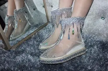 Бисером ручной работы украшенные кристаллами летние женские полусапоги
