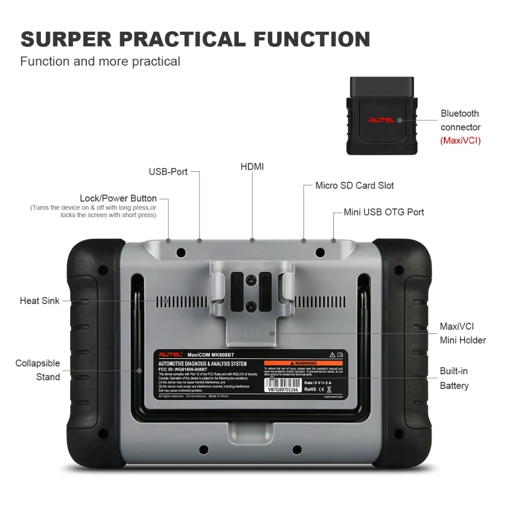 Autel MaxiCOM MK808BT OBD2 сканер автомобиля диагностический инструмент функции диагностики EPB/IMMO/DPF/SAS/TMPS PK launch X431 MK808TS