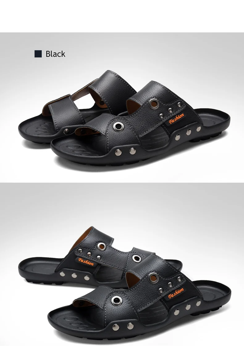 VKERGB Male flip flops Men sandals Mens slippers outdoor Summer sandals for men Brand leather shales house slippers man Blue Hot