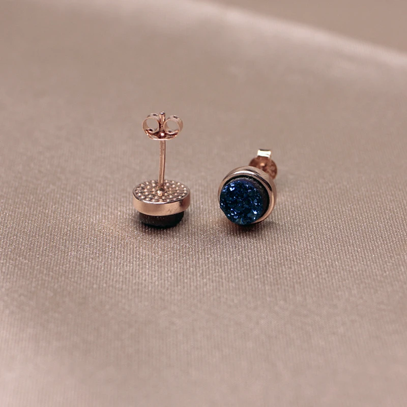 Ожерелье модное винтажное из серебра S925 с покрытием розовым золотом и синим камнем, серьги-гвоздики для женщин, модные свадебные подарки.