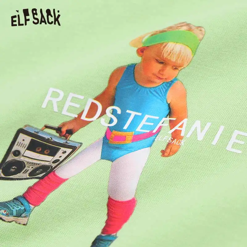 ELFSACK хлопковые повседневные женские футболки с принтом с героями мультфильмов, стильные свободные женские футболки с круглым вырезом, летние новые женские футболки большого размера