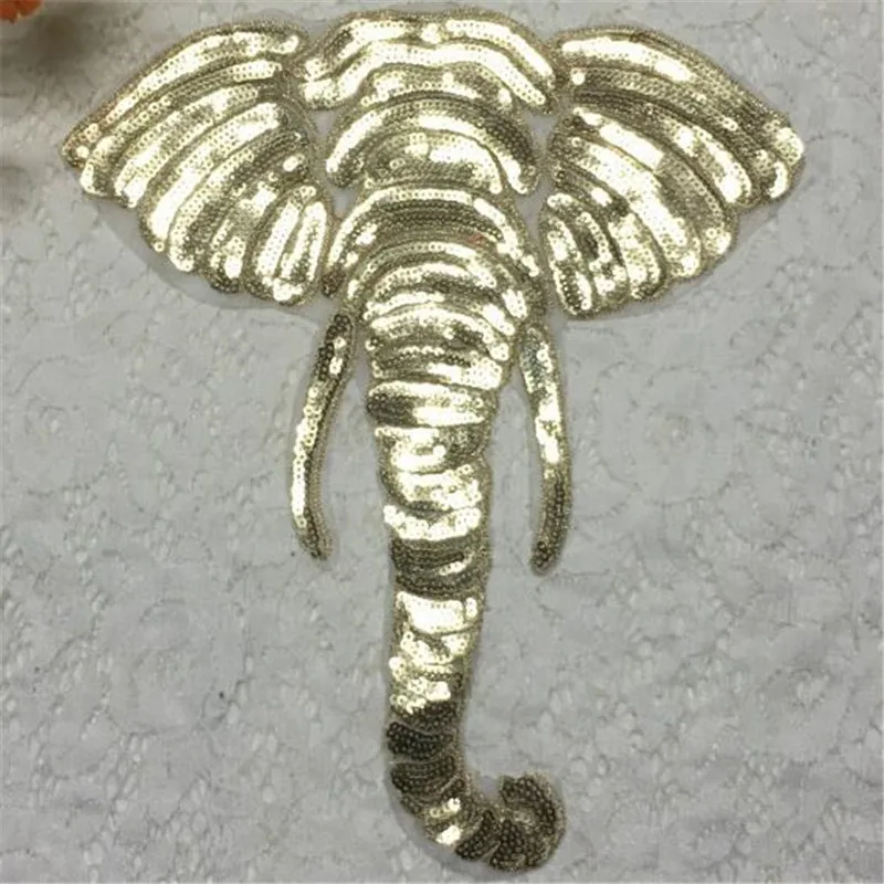 

Patches for clothing T shirt Women 26cm Elephant head Golden Sequined Sequins T-shirt Womens Fashion Tops Shirt Patch Clothes